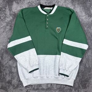Vintage Bugle Boy Company Henley Sweatshirt Green Gray Colorblock Mens XL BBC
